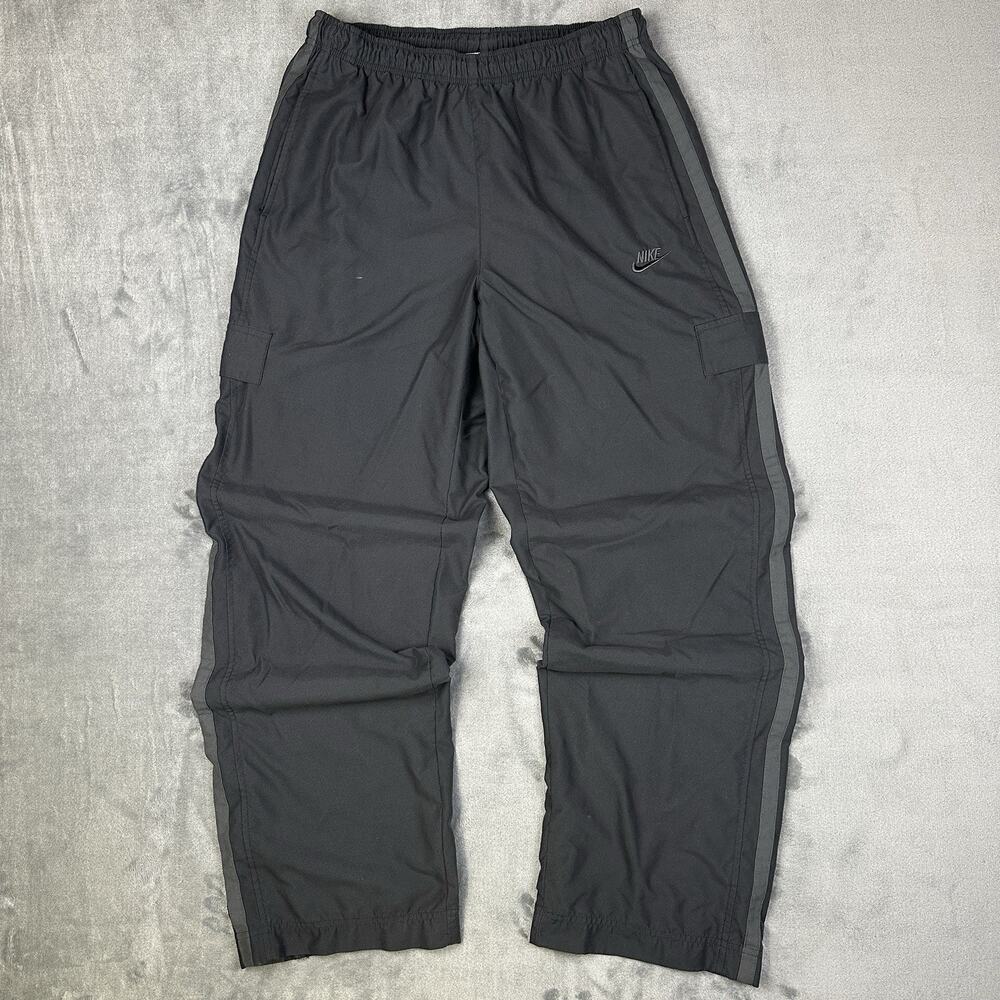 VTG Nike Track Pants Men's L Black Charcoal 90s Y2K Wide Leg Swishy Windpants